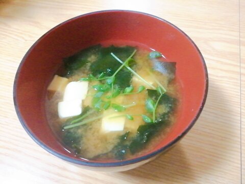 豆腐とわかめと豆苗の味噌汁